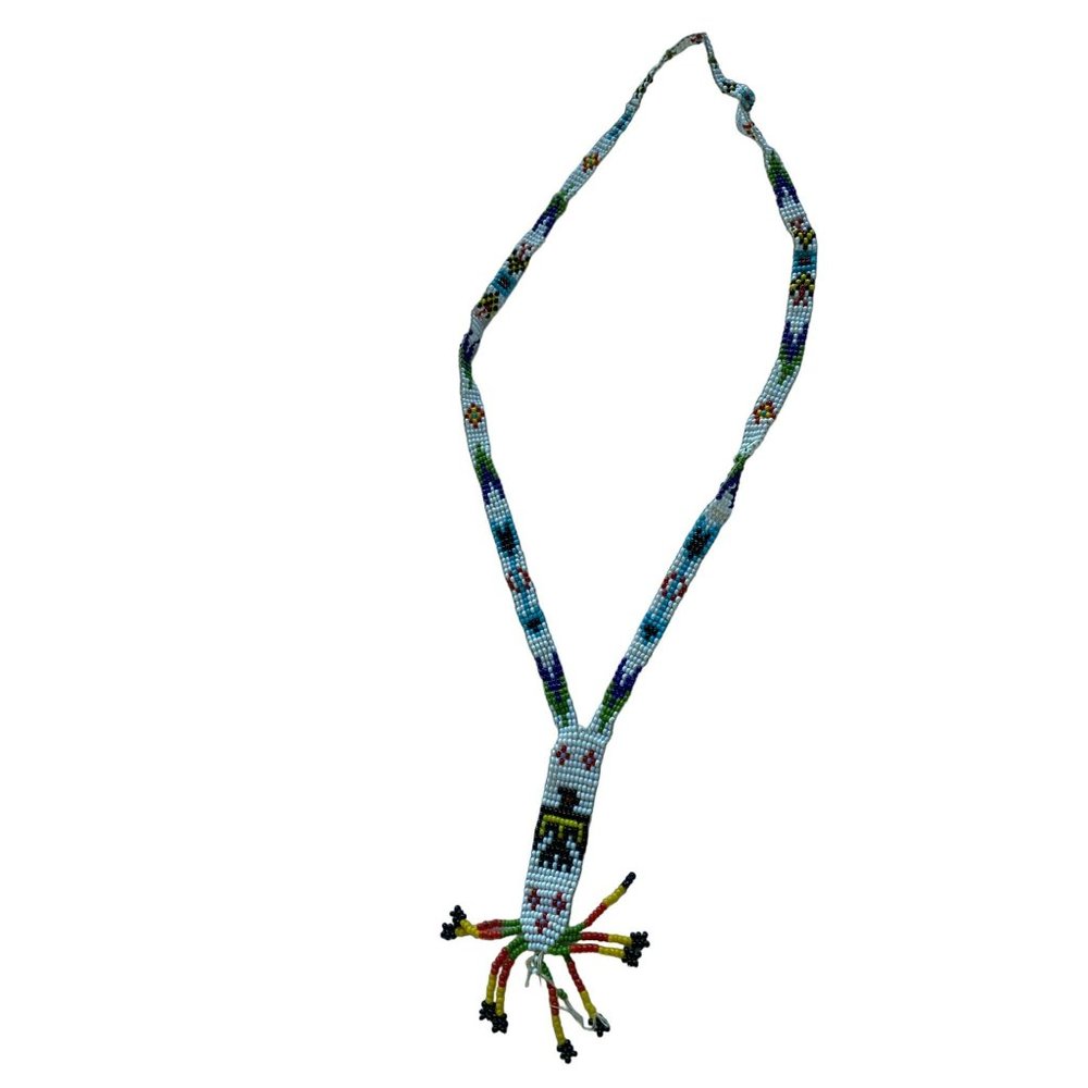 Vintage Thunderbird Seed Beaded Lariat Necklace Aztec Native American Style